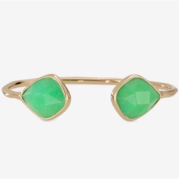 Stella & Dot Green Serenity Stone Cuff Bracelet Gold Tone Adjustable - Picture 5 of 9